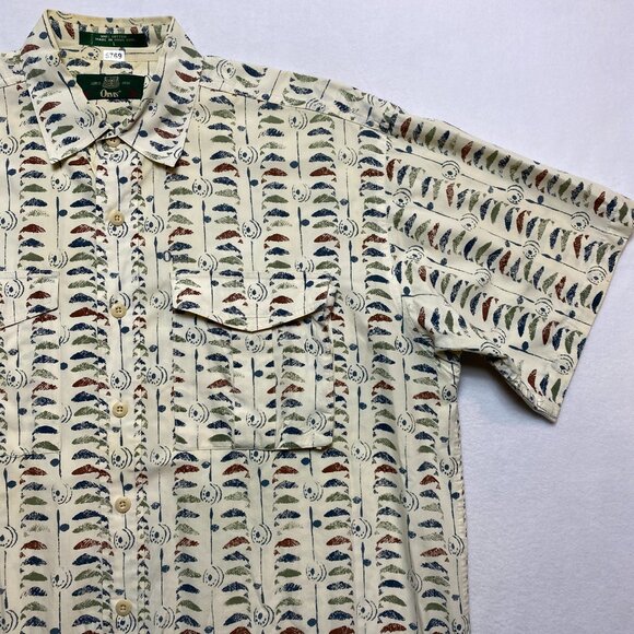 Vintage Orvis Shirt Men's L Beige Short Sleeve Whale All Over Print Button Up - Picture 4 of 12